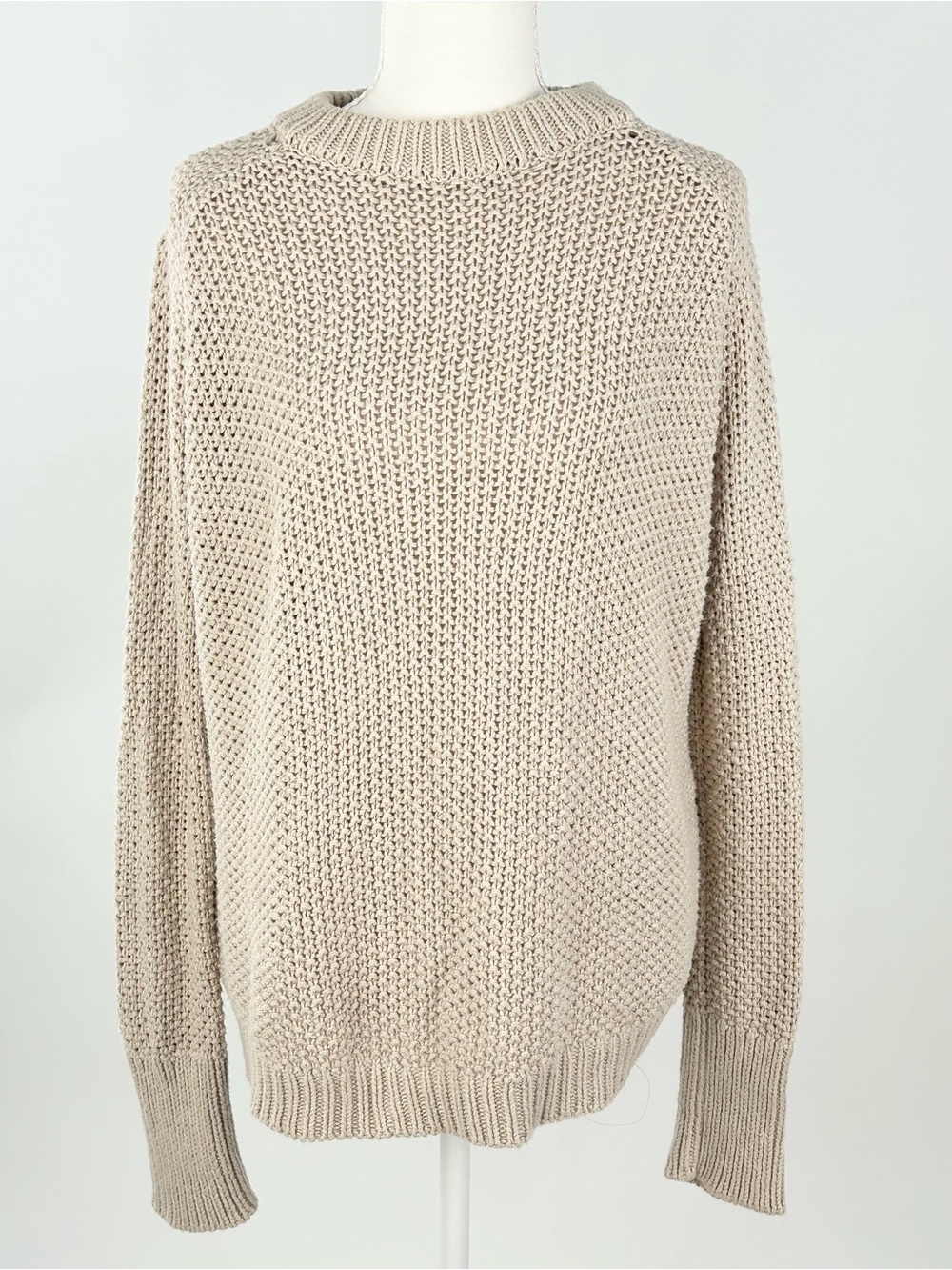 Alice Walk Classic Cotton Crewneck Fisherman Sweater Oatmeal M 100% Cotton